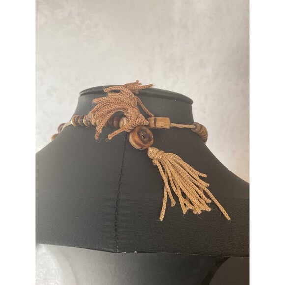 Vintage Wooden Bead Necklace With Tassel - Picture 4 of 4